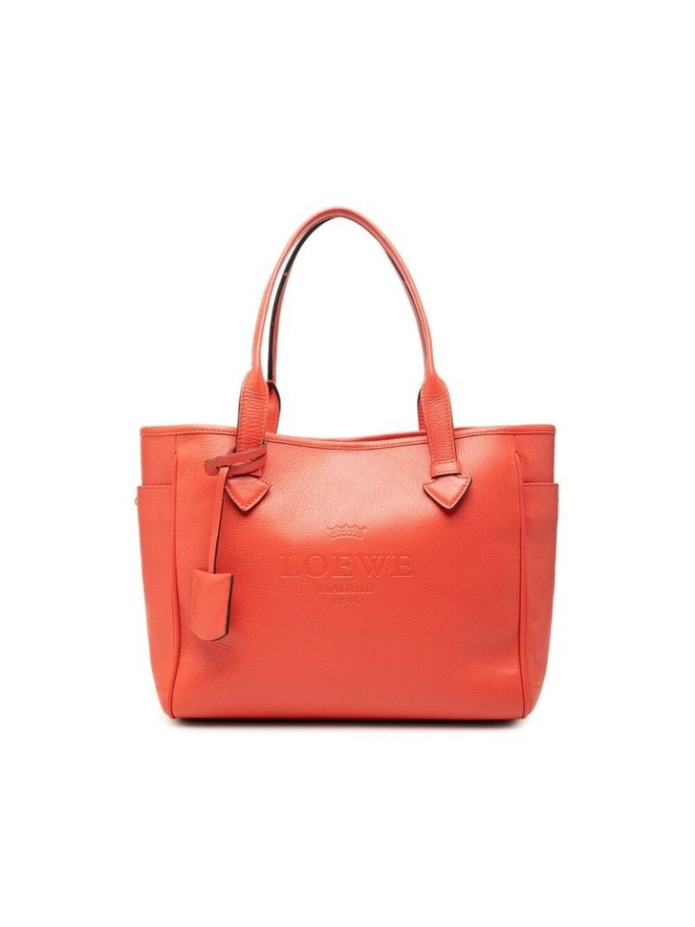 Loewe Heritage Logo Embossed Tote Shoulder Bag Red Leather